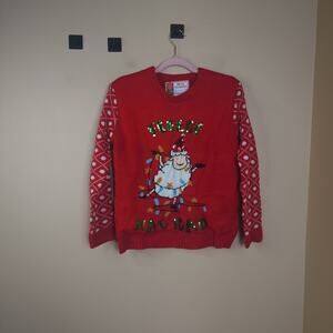 Ugly Christmas Sweater Sequin Fleece Navidad Sweater in Red Size S